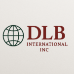 Create feature image Create a feature image using this text: DLB International Inc Make sure it looks professional. You can add an image to make it more classy. Make it light green red white background.